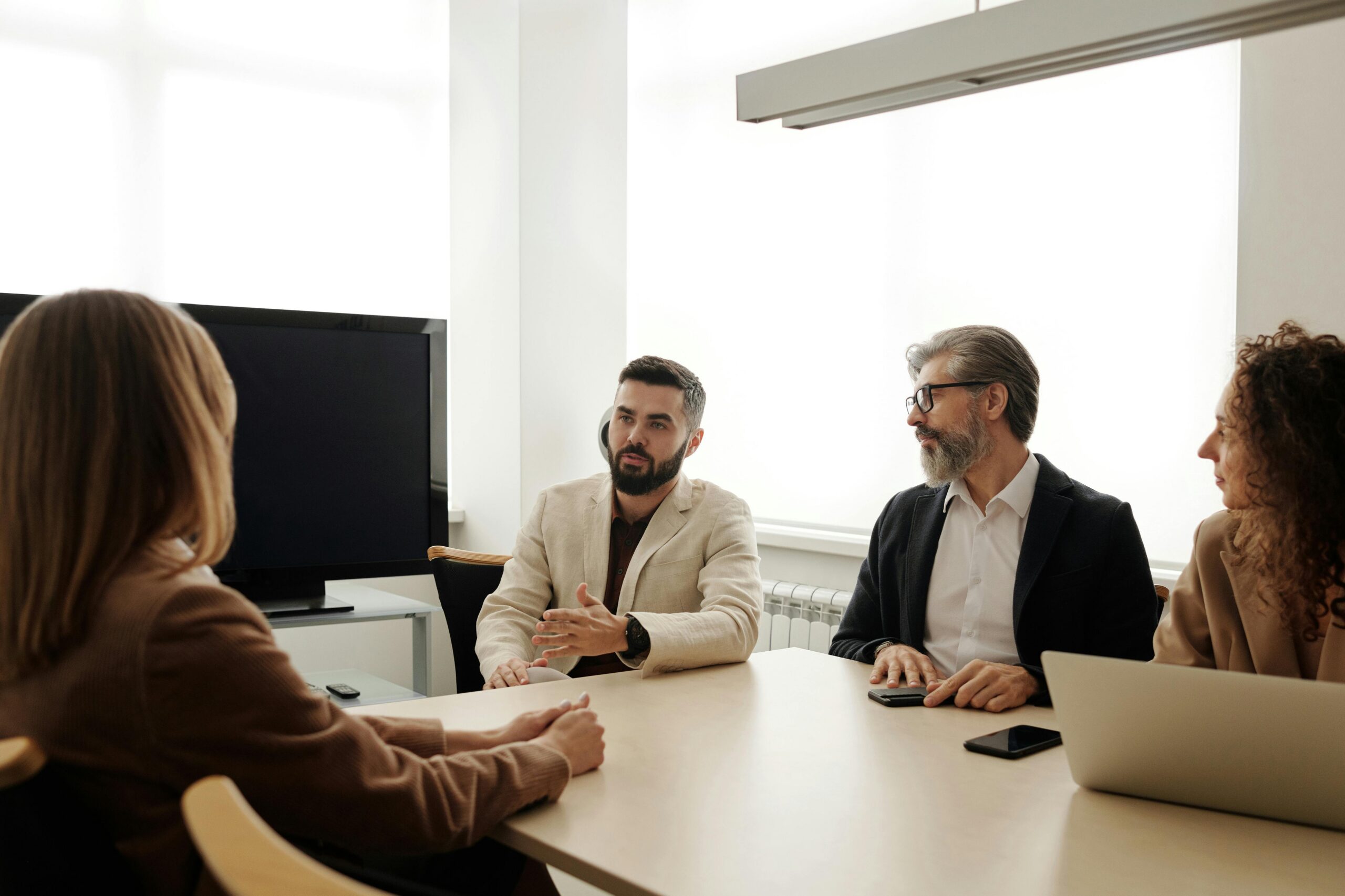 A group of people having a discussion.